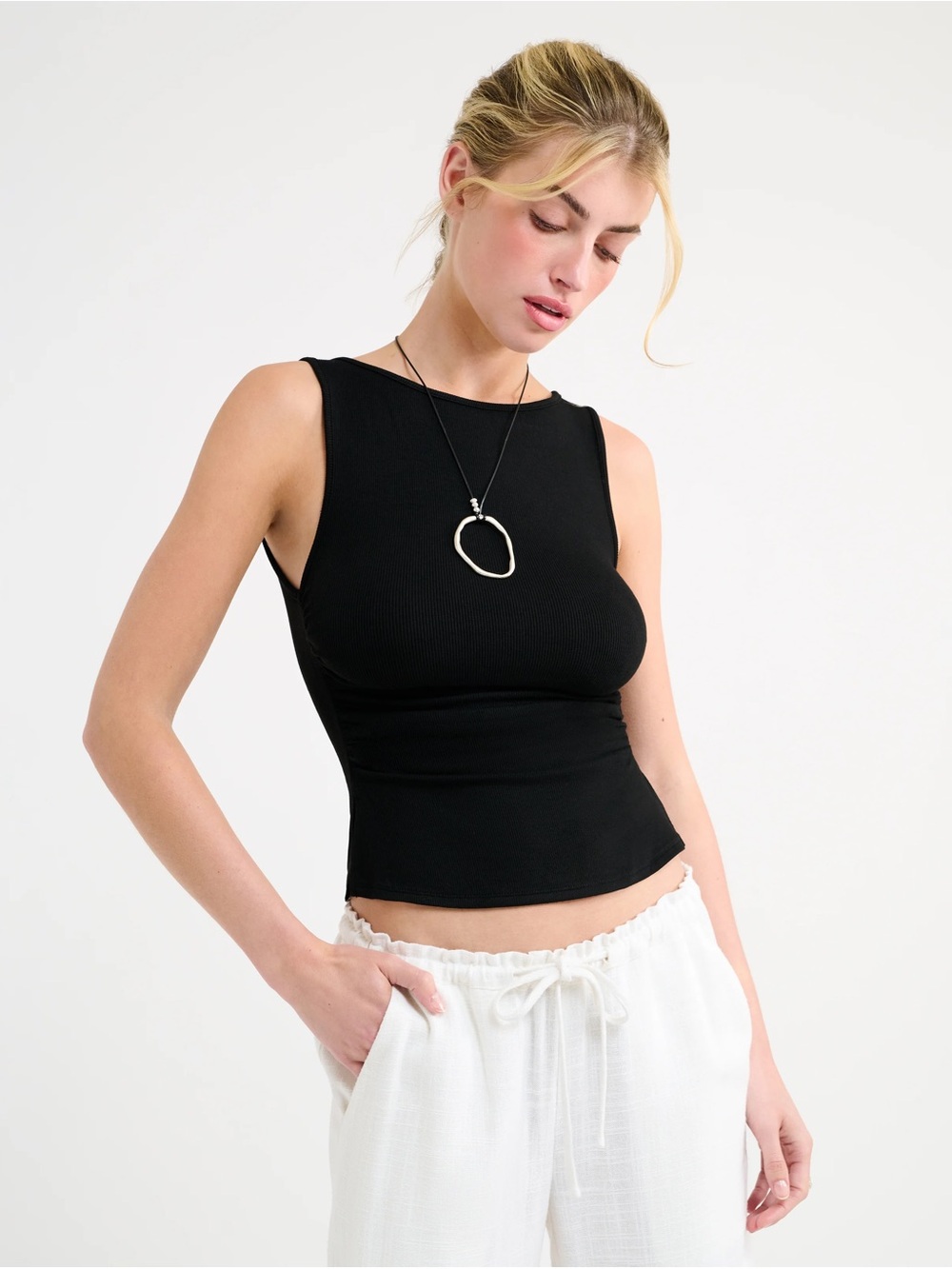 NWT Rumored Klein Ribbed Tank Top Black Size XS